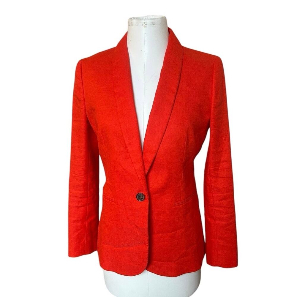 J.Crew Parke Linen Blazer Bright Orange sz 6 Preppy Academia Structured Classic